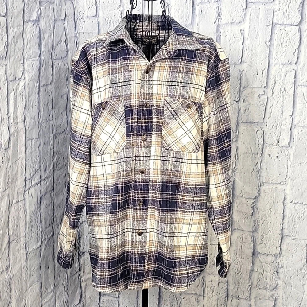 C.E. SCHMIDT WORKWEAR Men's Blue and‎ Tan Plaid Heavyweight Shirt Medium